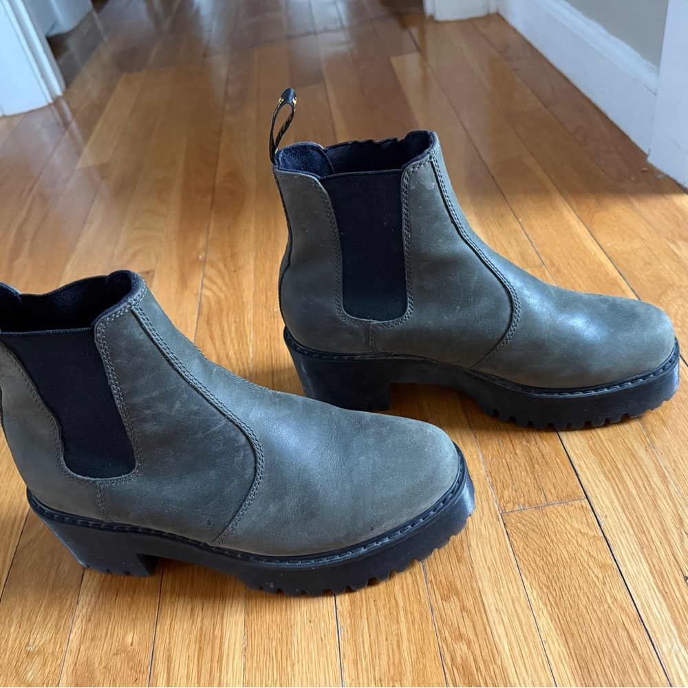 DR MARTENS Olive Green Lug Sole Rowetty Boots